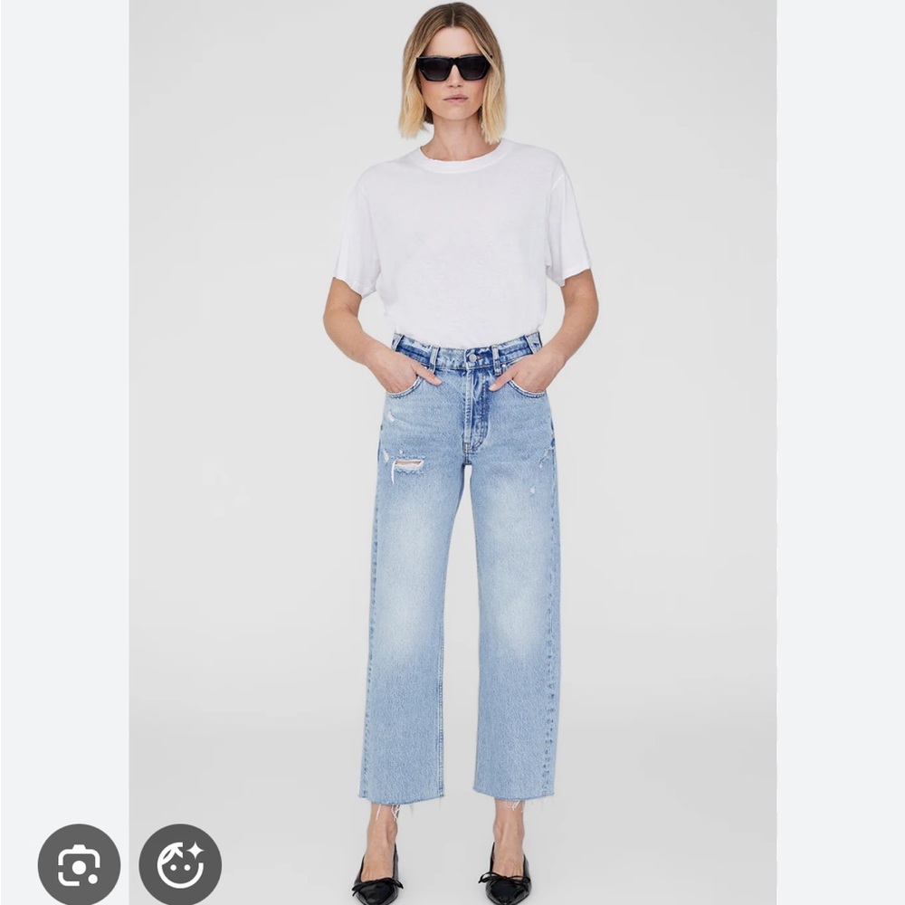 Anine Bing straight leg, raw hem jeans